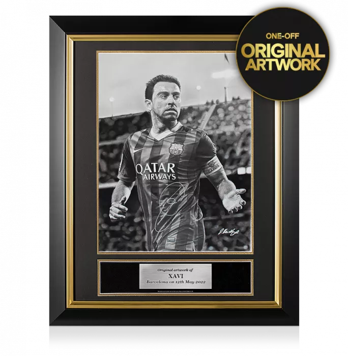 icons Original Xavi Signed and Premium Framed FC Barcelona Tribute Artwork: Blaugrana Legend