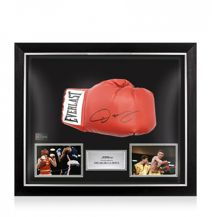 icons Oscar De La Hoya Signed Everlast Red Boxing Glove In Bubble Frame: Option 1