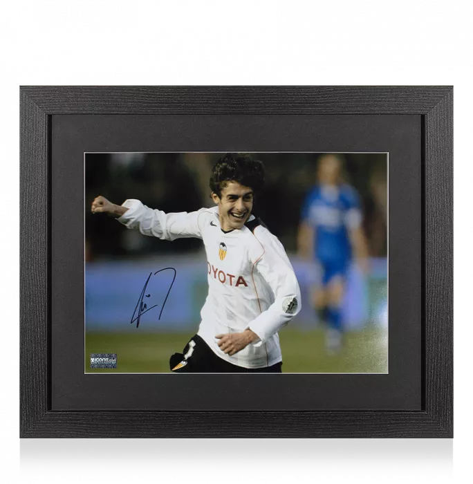 Icons Pablo Aimar Signed Valencia CF Photo In Black Wooden Frame: Goal Vs Real Madrid CF