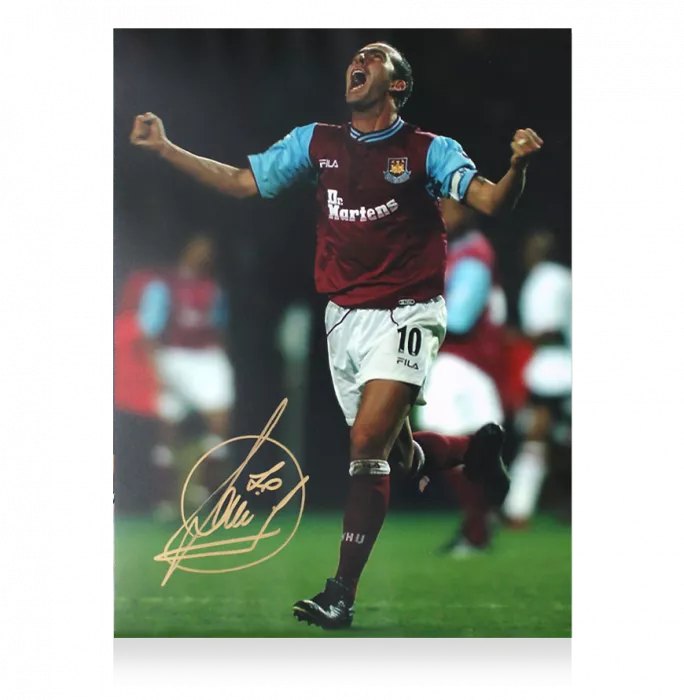 Icons Paolo Di Canio Signed West Ham Photo In Black Wooden Frame: Goal Celebration