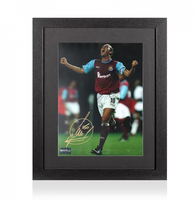 icons Paolo Di Canio Signed West Ham Photo In Black Wooden Frame: Goal Celebration