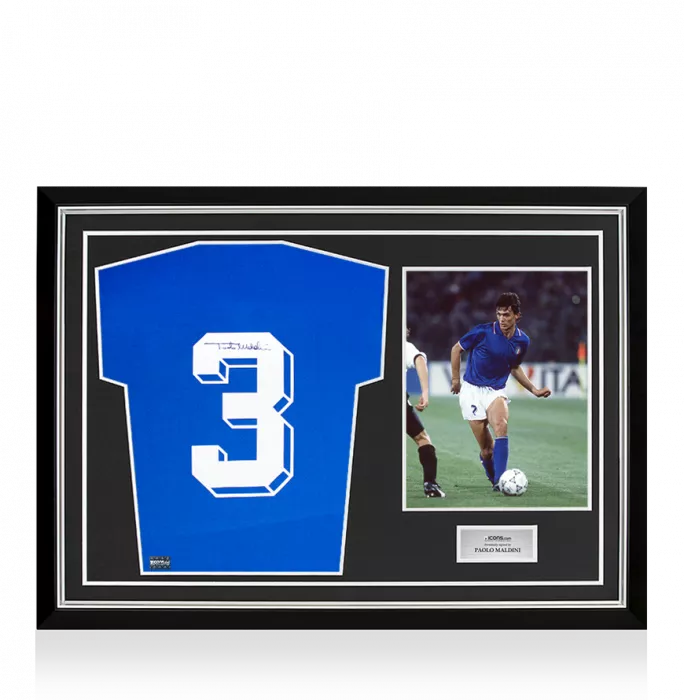icons Paolo Maldini Back Signed Italy 1990 Home Shirt In Hero Frame: Option 1