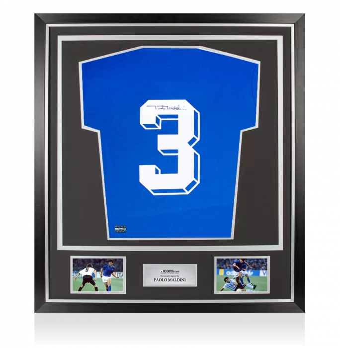 icons Paolo Maldini Back Signed Italy 1990 Home Shirt In Classic Frame