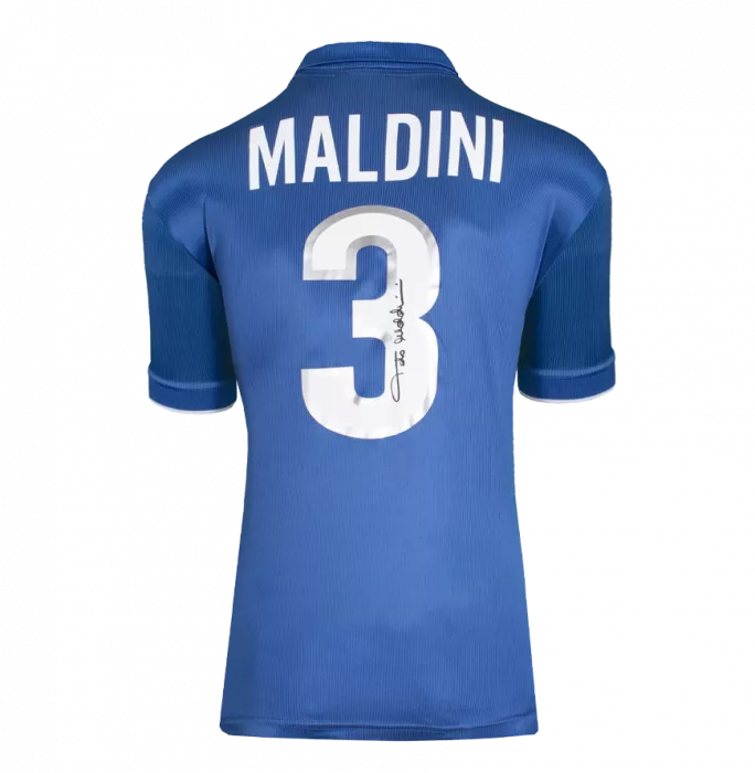 Icons Paolo Maldini Back Signed Italy 1998-99 Home Shirt In Hero Frame: Option 1