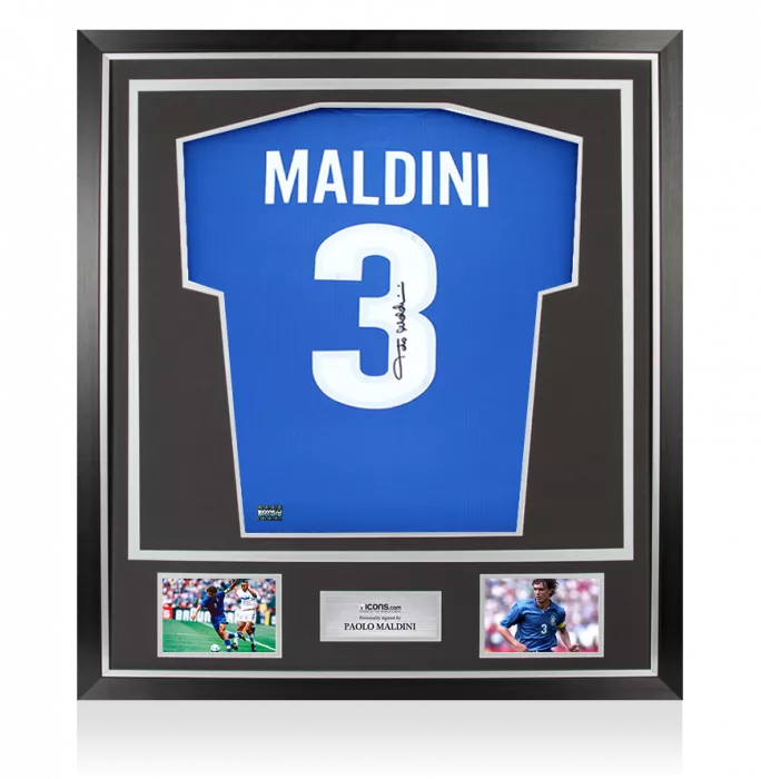 icons Paolo Maldini Back Signed Italy 1998-99 Home Shirt In Classic Frame