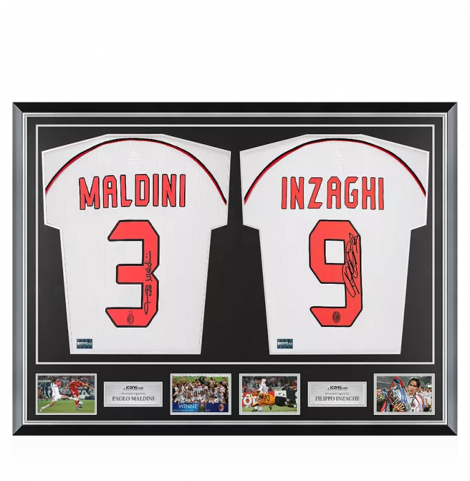 icons Paolo Maldini & Filippo Inzaghi Signed AC Milan Away Shirts In Classic Dual Frame