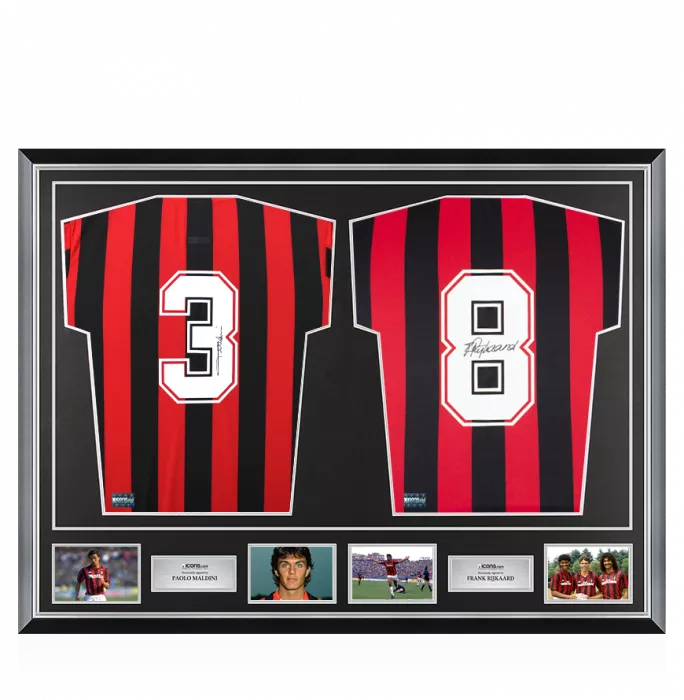 icons Paolo Maldini & Frank Rijkaard Signed AC Milan Shirts In Classic Dual Frame