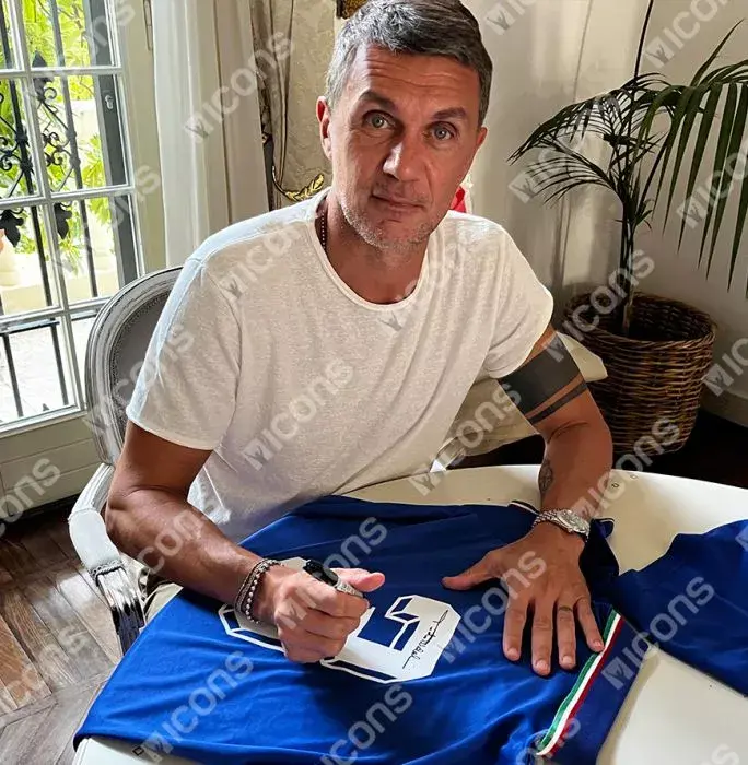 Icons Paolo Maldini Official 1990 FIFA World Cup™ Back Signed And Hero Framed Italy 1990 Home Shirt