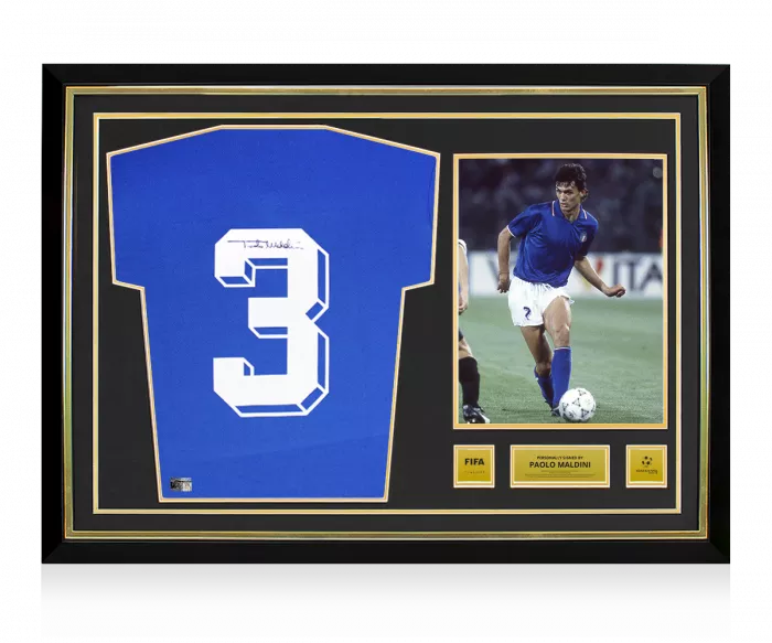 icons Paolo Maldini Official 1990 FIFA World Cup™ Back Signed and Hero Framed Italy 1990 Home Shirt