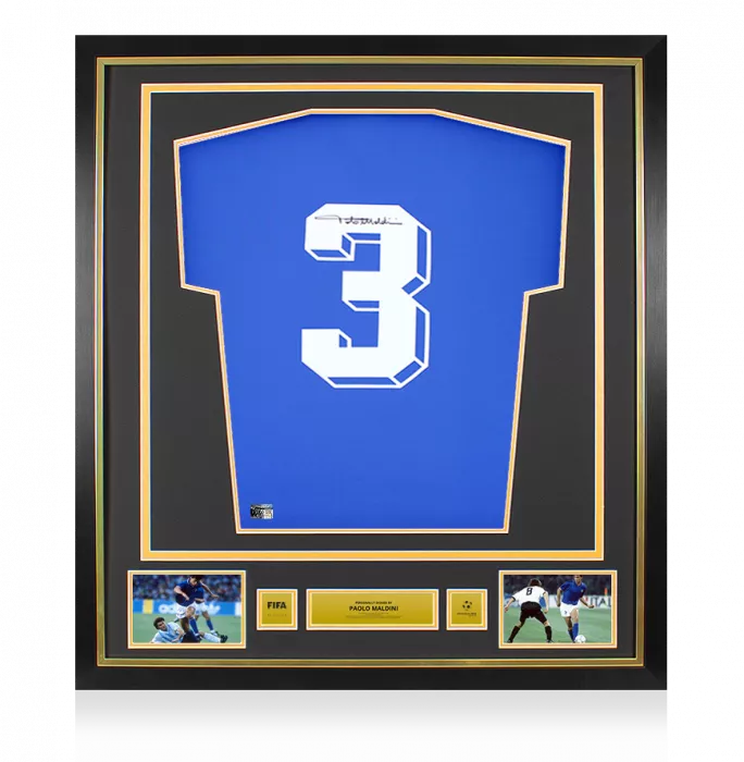icons Paolo Maldini Official 1990 FIFA World Cup™ Back Signed and Framed Italy 1990 Home Shirt