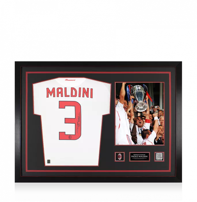 icons Paolo Maldini Official AC Milan Back Signed and Framed 2008-09 Away Shirt