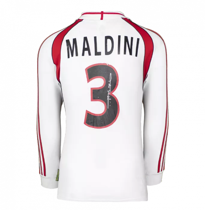 Icons Paolo Maldini Official AC Milan Back Signed And Framed 2001-02 Away Shirt With Long Sleeves