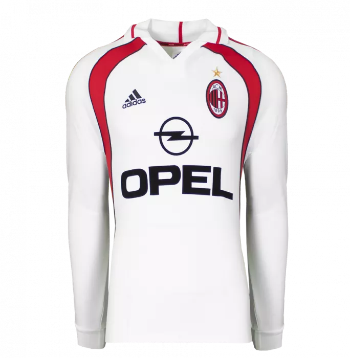 Icons Paolo Maldini Official AC Milan Back Signed And Framed 2001-02 Away Shirt With Long Sleeves