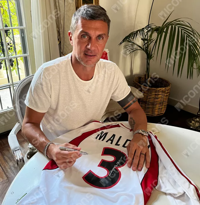Icons Paolo Maldini Official AC Milan Back Signed And Framed 2001-02 Away Shirt With Long Sleeves