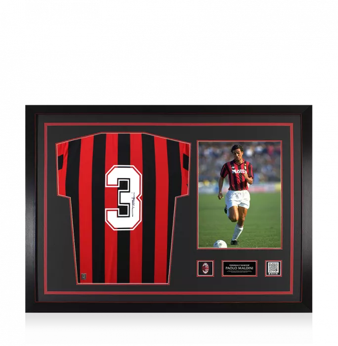 icons Paolo Maldini Official AC Milan Back Signed and Framed 1988 Home Shirt