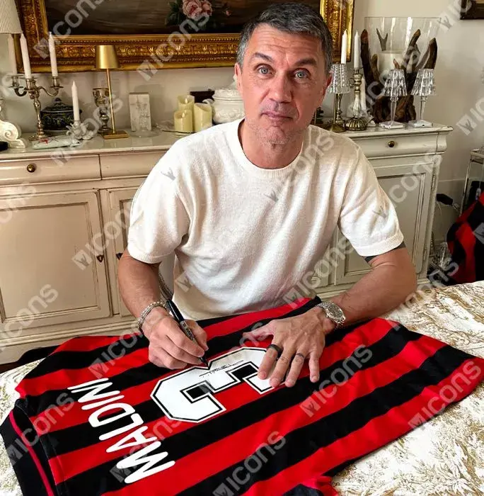 Icons Paolo Maldini Official AC Milan Back Signed And Framed 1996 Home Shirt
