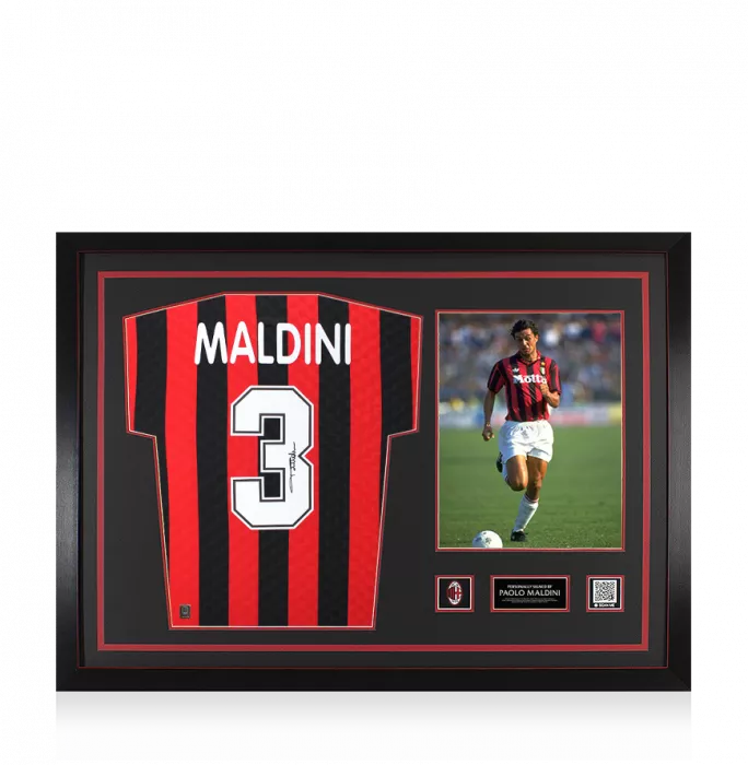 icons Paolo Maldini Official AC Milan Back Signed and Framed 1996 Home Shirt
