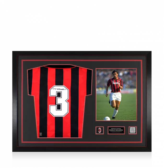 icons Paolo Maldini Official AC Milan Back Signed and Framed 1994 Home Shirt