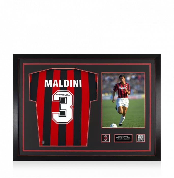 icons Paolo Maldini Official AC Milan Back Signed and Framed 1988 Home Shirt