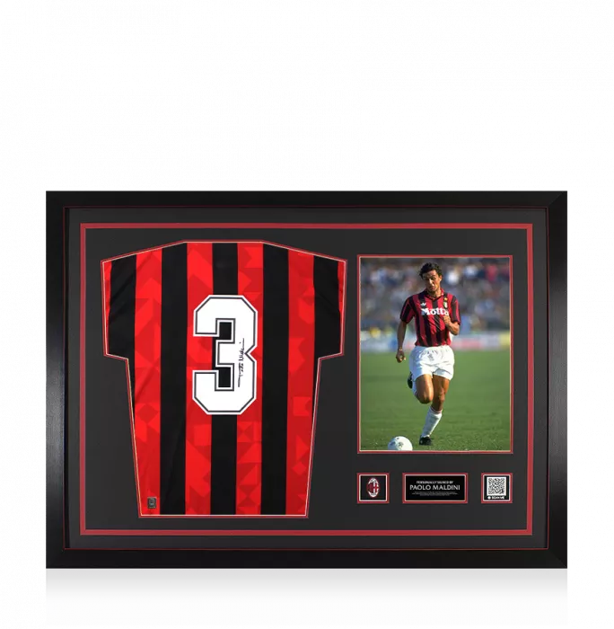 icons Paolo Maldini Official AC Milan Back Signed and Framed 1994 Home Shirt