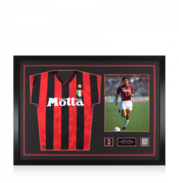 icons Paolo Maldini Official AC Milan Front Signed and Framed 1994 Home Shirt