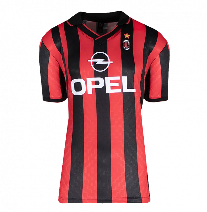 Icons Paolo Maldini Official UEFA Champions League Back Signed And Framed AC Milan 1996 Home Shirt