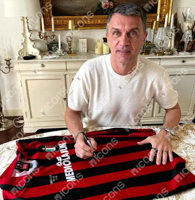 Icons Paolo Maldini Official UEFA Champions League Front Signed And Hero Framed AC Milan 1988 Home Shirt: European Cup Winner 1988-89 Edition
