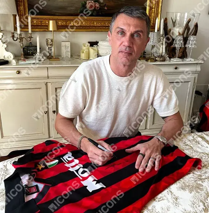 Icons Paolo Maldini Official UEFA Champions League Front Signed And Hero Framed AC Milan 1994 Home Shirt