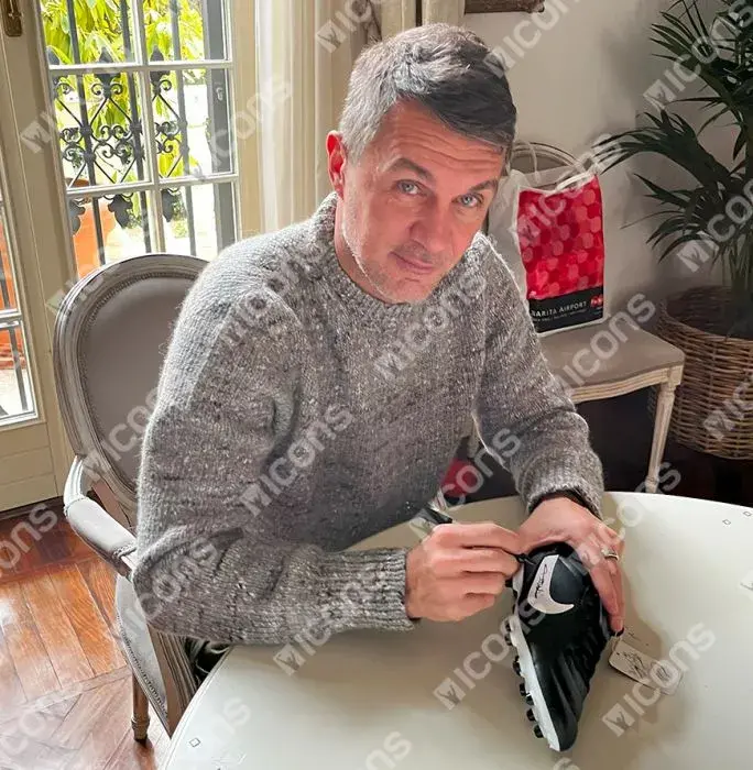 Icons Paolo Maldini Official UEFA Champions League Signed Nike Premier Black Boot In Photo Acrylic Case: Option 1