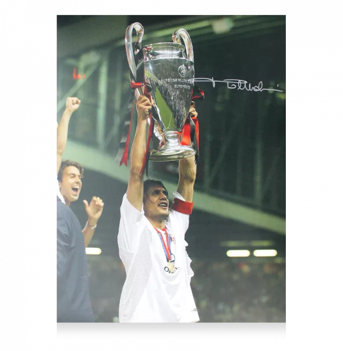 Icons Paolo Maldini Signed AC Milan Photo In Black Wooden Frame: 2003 UEFA Champions League Winner