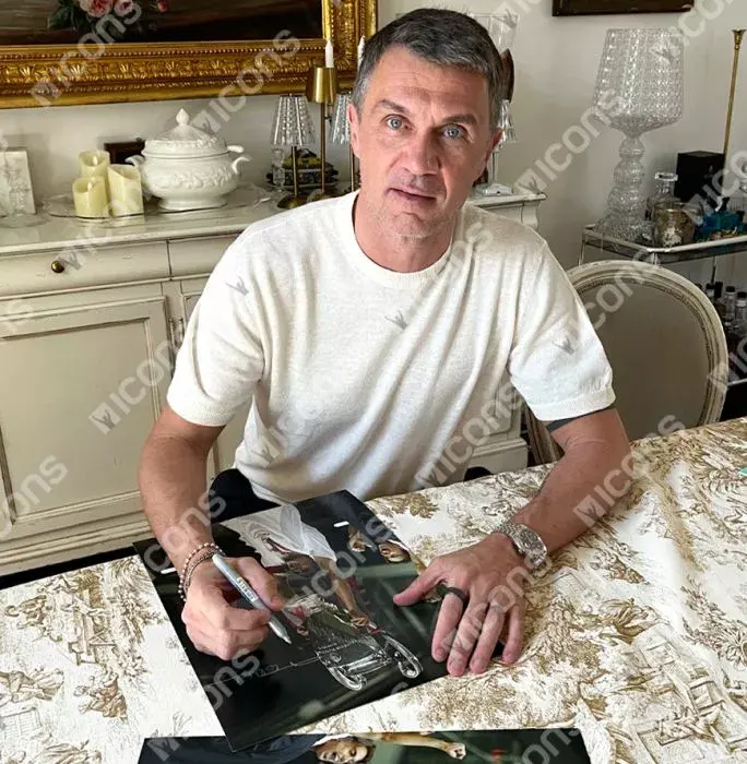 Icons Paolo Maldini Signed AC Milan Photo In Black Wooden Frame: 2003 UEFA Champions League Winner