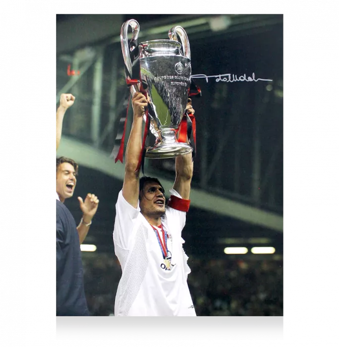 Icons Paolo Maldini Signed AC Milan Photo In Black Wooden Frame: 2003 UEFA Champions League Winner