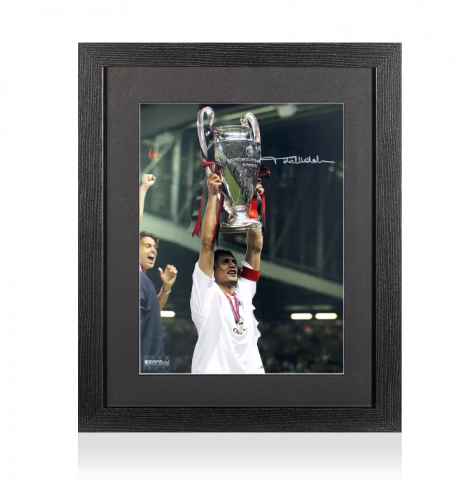 icons Paolo Maldini Signed AC Milan Photo In Black Wooden Frame: 2003 UEFA Champions League Winner