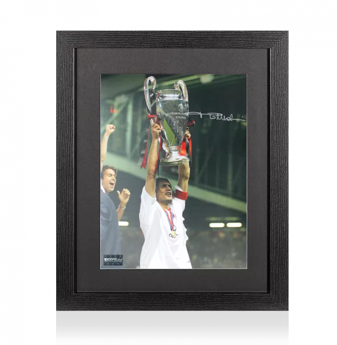 icons Paolo Maldini Signed AC Milan Photo In Black Wooden Frame: 2003 UEFA Champions League Winner