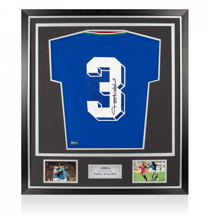 icons Paolo Maldini Signed and Framed Italy 1990 Home Shirt In Classic Frame