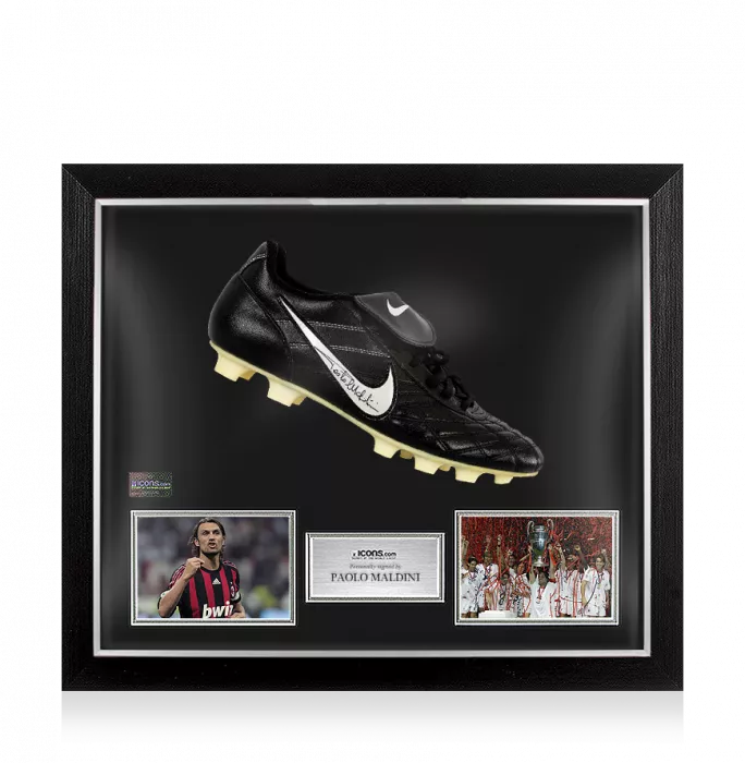 Icons Paolo Maldini Signed Black Nike Tiempo Boot In Bubble Frame: Option 1