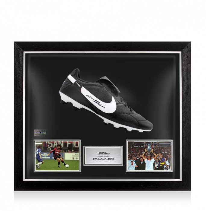 icons Paolo Maldini Signed Nike Premier Black Boot In Bubble Frame: Option 1
