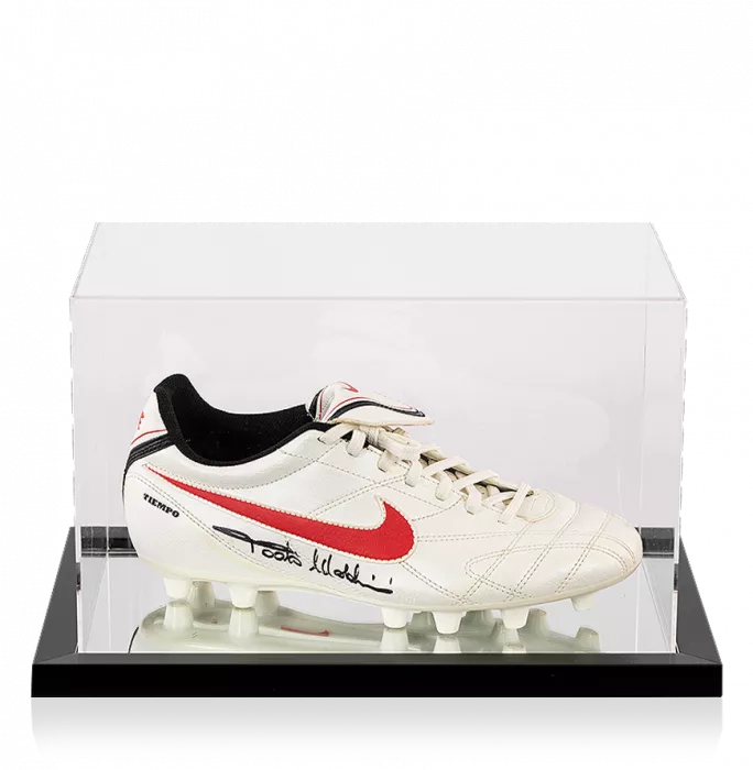 icons Paolo Maldini Signed White Nike Tiempo Boot In Acrylic Case