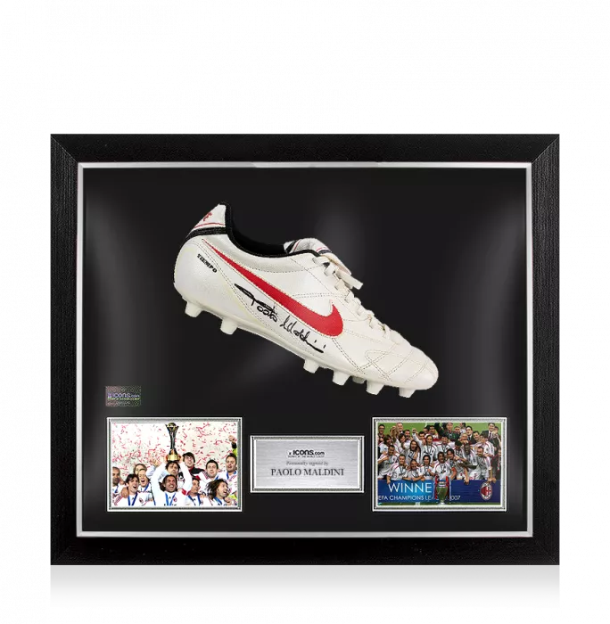 Icons Paolo Maldini Signed White Nike Tiempo Boot In Bubble Frame: Option 1