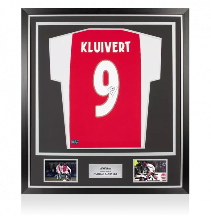 icons Patrick Kluivert Back Signed Modern Ajax Home Shirt In Classic Frame