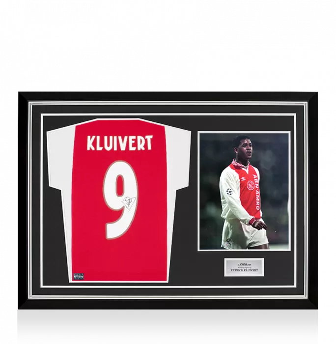 icons Patrick Kluivert Back Signed Modern Ajax Home Shirt In Hero Frame: Option 1