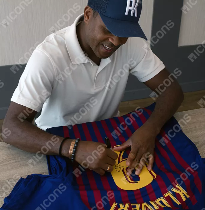 Icons Patrick Kluivert Official FC Barcelona Back Signed And Framed Modern Home Shirt