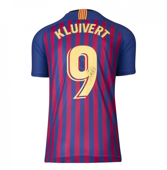 Icons Patrick Kluivert Official FC Barcelona Back Signed And Framed Modern Home Shirt
