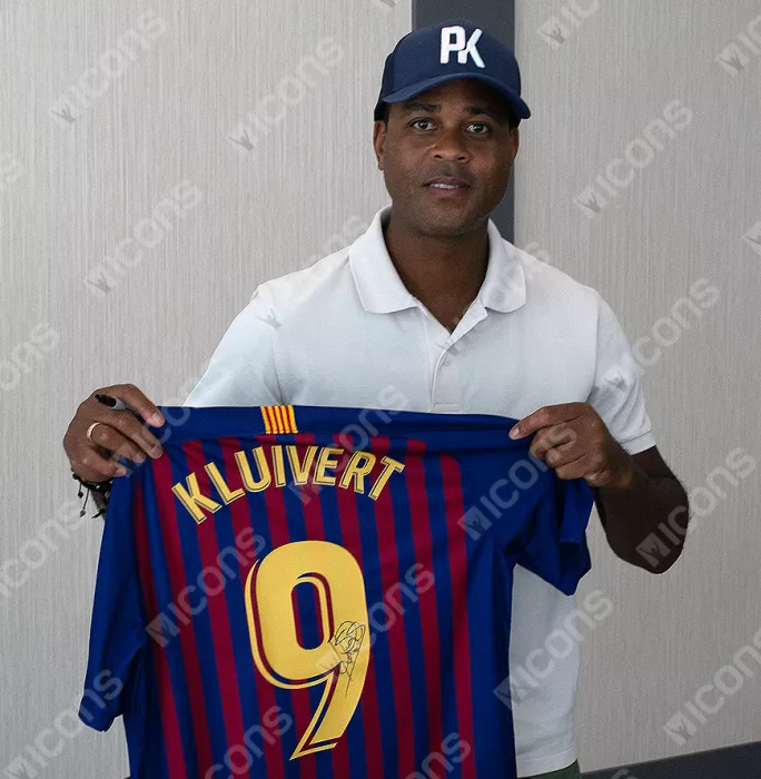 Icons Patrick Kluivert Official FC Barcelona Back Signed And Framed Modern Home Shirt