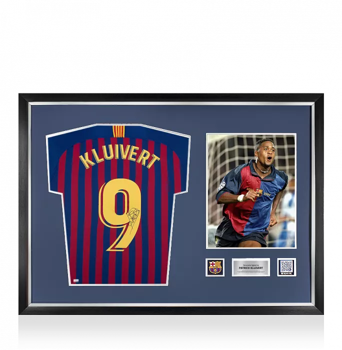 icons Patrick Kluivert Official FC Barcelona Back Signed and Framed Modern Home Shirt
