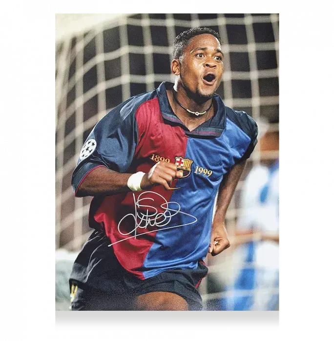 Icons Patrick Kluivert Official FC Barcelona Signed And Framed Photo: UEFA Champions League Goal