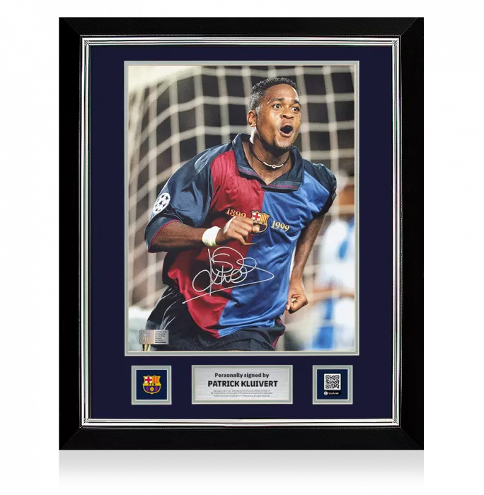 icons Patrick Kluivert Official FC Barcelona Signed and Framed Photo: UEFA Champions League Goal