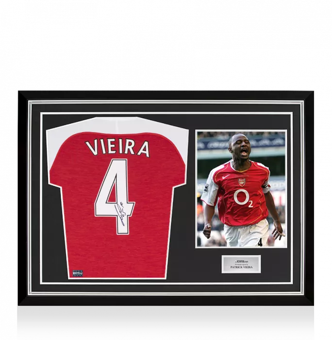 icons Patrick Vieira Back Signed Arsenal Home Shirt In Hero Frame: Option 1