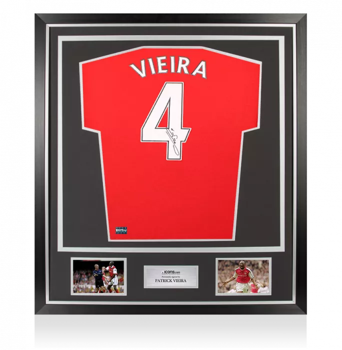icons Patrick Vieira Back Signed Arsenal Retro Home Shirt In Classic Frame