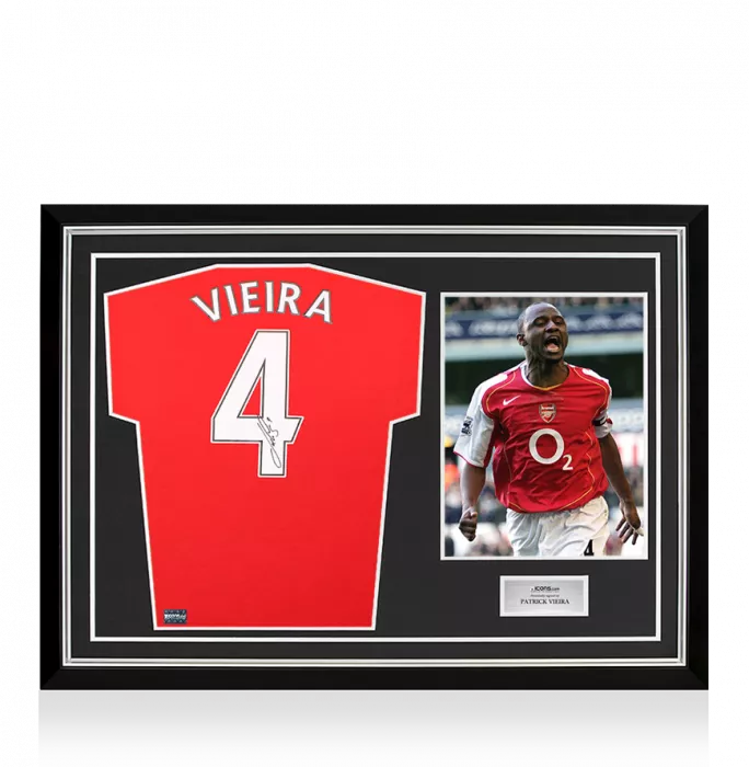 icons Patrick Vieira Back Signed Arsenal Retro Home Shirt In Hero Frame: Option 1